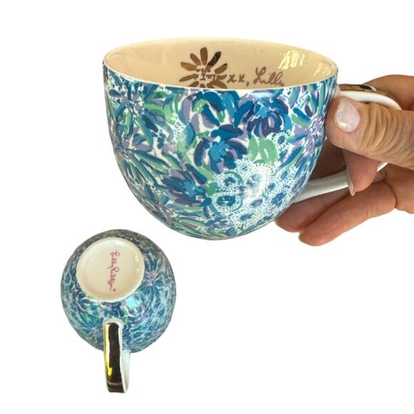 Lilly Pulitzer Lion Around Blue Print Gold Handle Mugs - Picture 2 of 9